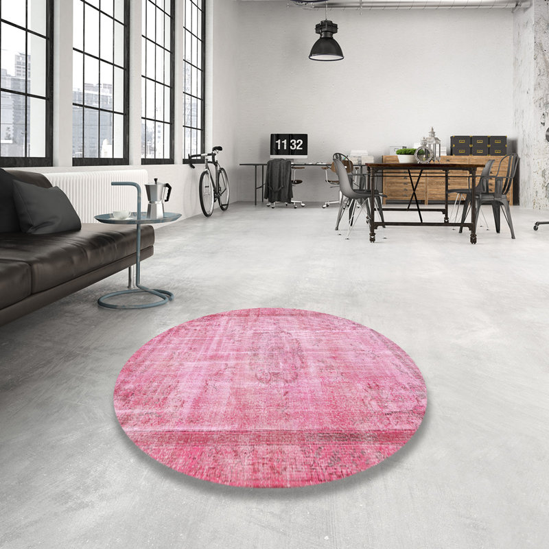 Tapis floral en laine rose clair, Rond 6 pi