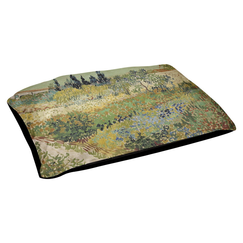 Coussin stylisé bluhender garten mit pfad Burk, Petit (L 29,5 po x l 19,5 po), Bleu / Vert / Rouge
