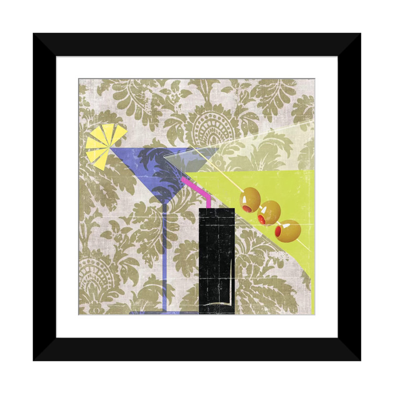 «Cocktail I», impression sur toile, H 16 po x l 16 po x P 1 po, Papier avec cadre noir, Blanc
