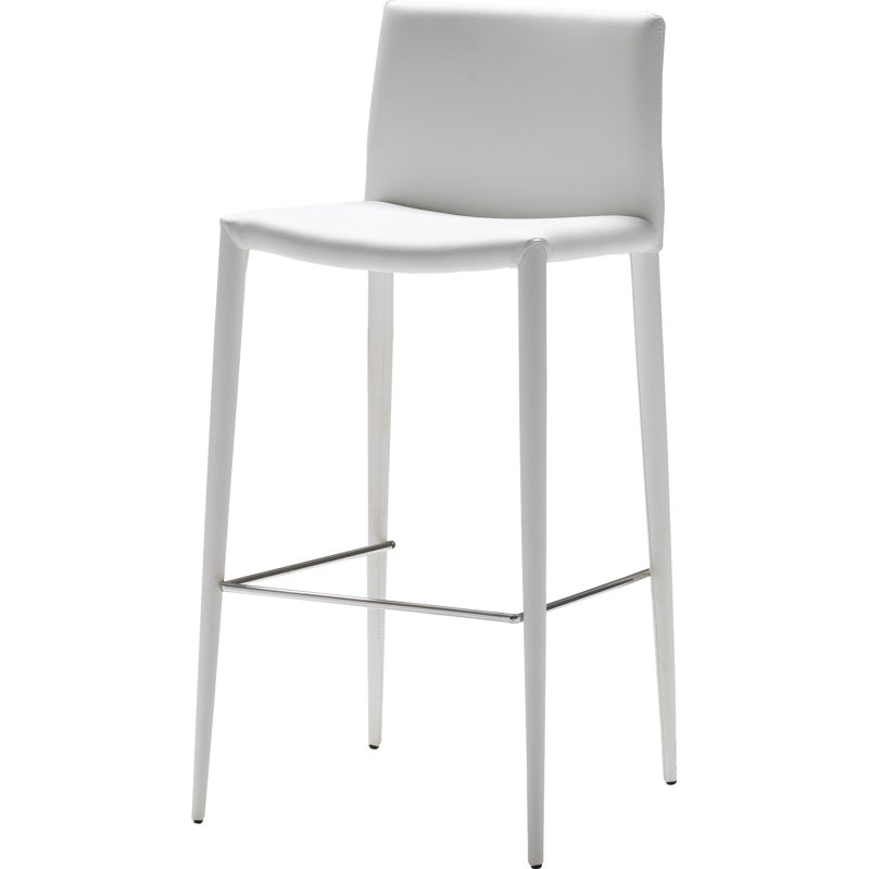 Zeno Upholstered Faux Leather Counter Stool, White, Counter Stool (26" Seat Height)