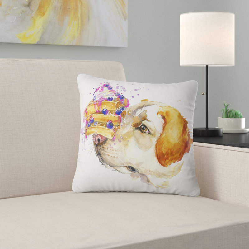 Adorable aquarelle de chien Labrador mignon - coussin imprimé animal, 16 po x 1 po, Coussin décoratif