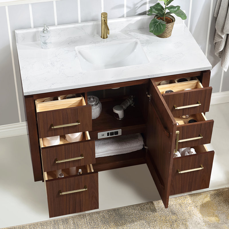 Meuble-lavabo simple 48 po Cloverfield, Noyer naturel, Or