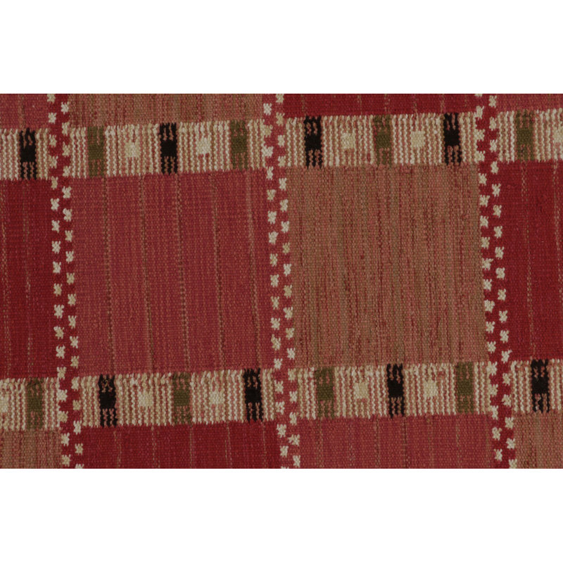 Scandinavian Wool Geometric Area Rug in Red, Pink