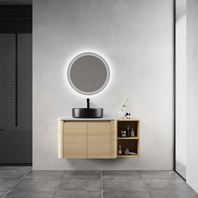 Meuble-lavabo mural 42 po avec lavabo d'art en céramique, 1 tablette de rangement et 2 portes à fermeture en douceur