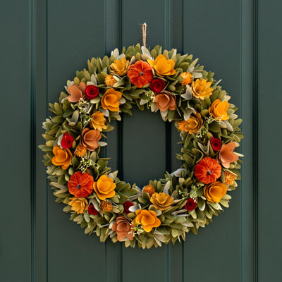 46cm Autumnal Wood shave Wreath with Pumpkins