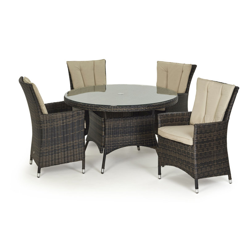 Zayd Seat Round Rattan Dining Set, Brown