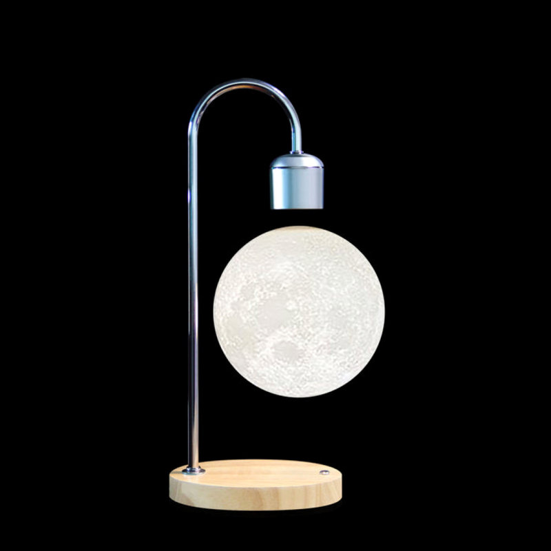 Levitating Moon LED Lamp with Wireless Phone Charger, Silver