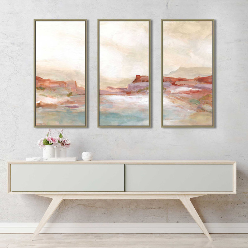 «Twilight Desert Mirage» par Carol Robinson, reproduction sur toile flottante 3 pièces, H 33,5 po x l 52,5 po x P 2 po