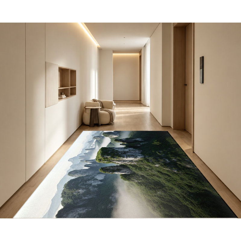 Tapis Misty Mountain Forest Landscape, Rectangle 6 pi 7 po x 4 pi 7 po (200 x 140 cm)
