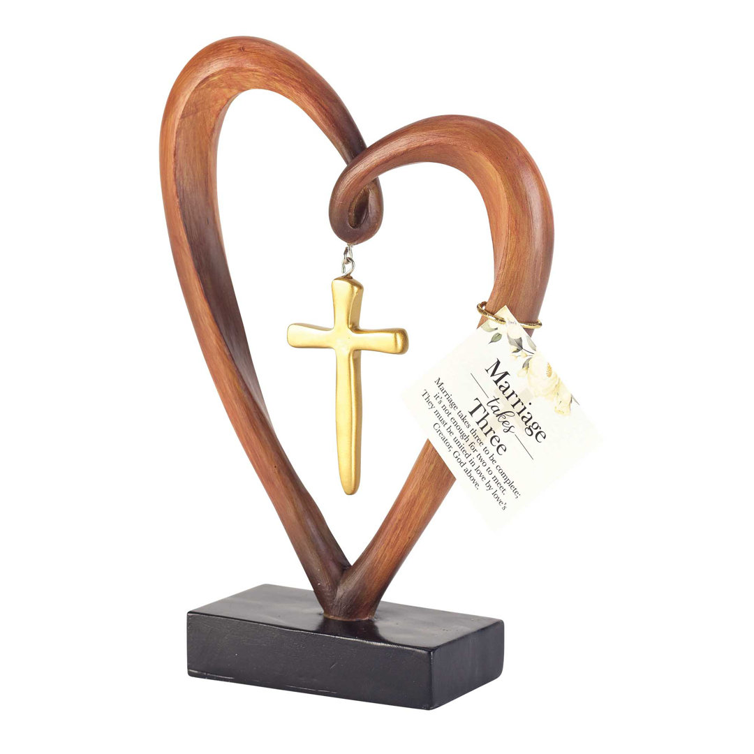 HEART SILVER CROSS TABLETOP FIGURINE Trinx 