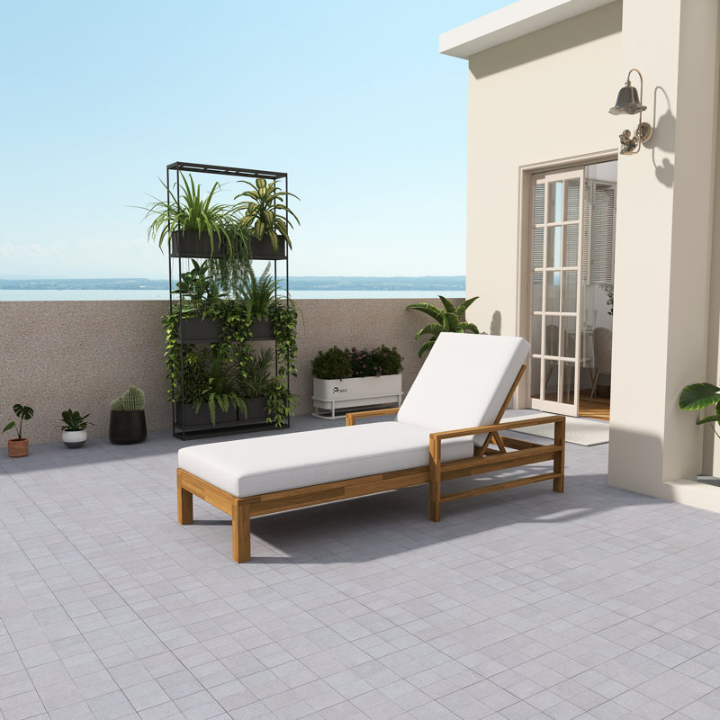 Méridienne d'extérieur inclinable en bois d'acacia avec dossier réglable pour patio et bord de piscine