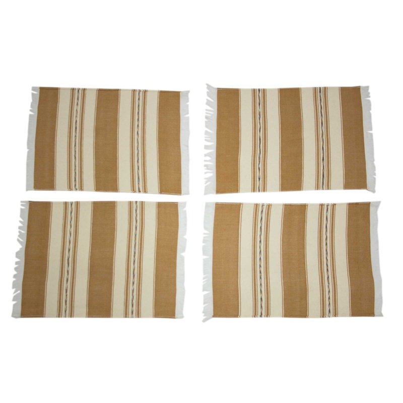 100% Cotton Rectangle Placemats, Brown/Beige