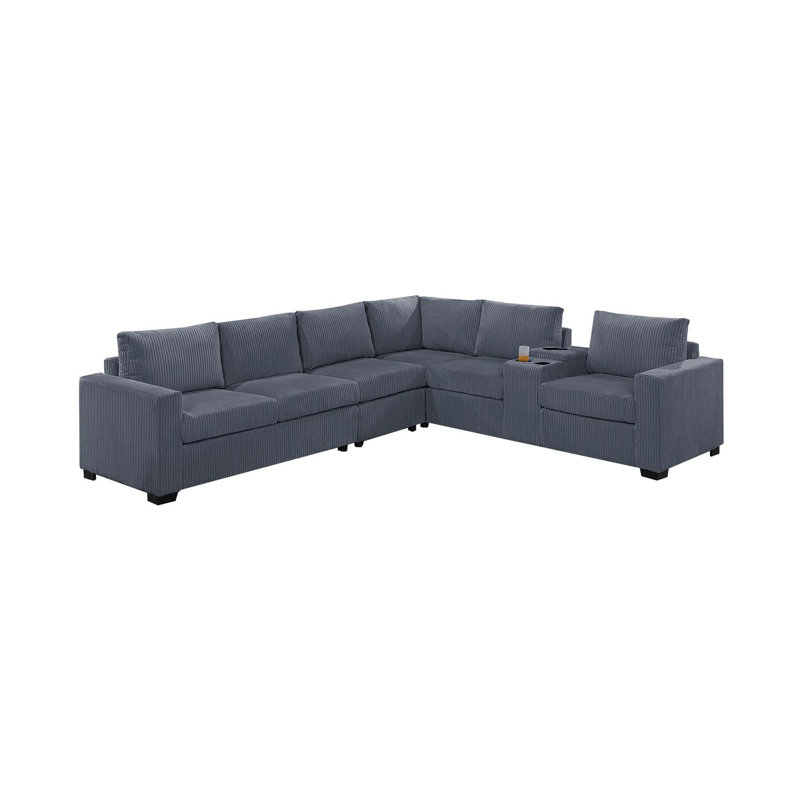Ensemble de canapé moderne modulaire en velours côtelé gris foncé 6 pièces, Velours côtelé gris foncé