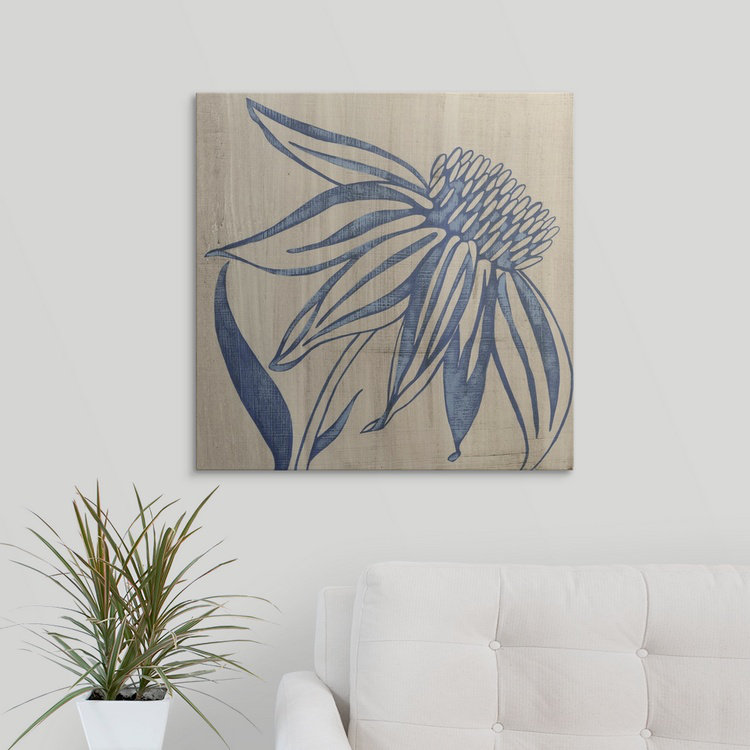 Indigo Floral " Indigo Coneflower ", 35" H x 35" W x 1.5" D, Canvas