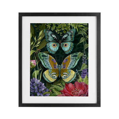 Wild Garden Motif Butterflies Framed Print Under Glass, design by Nicole Tamarin