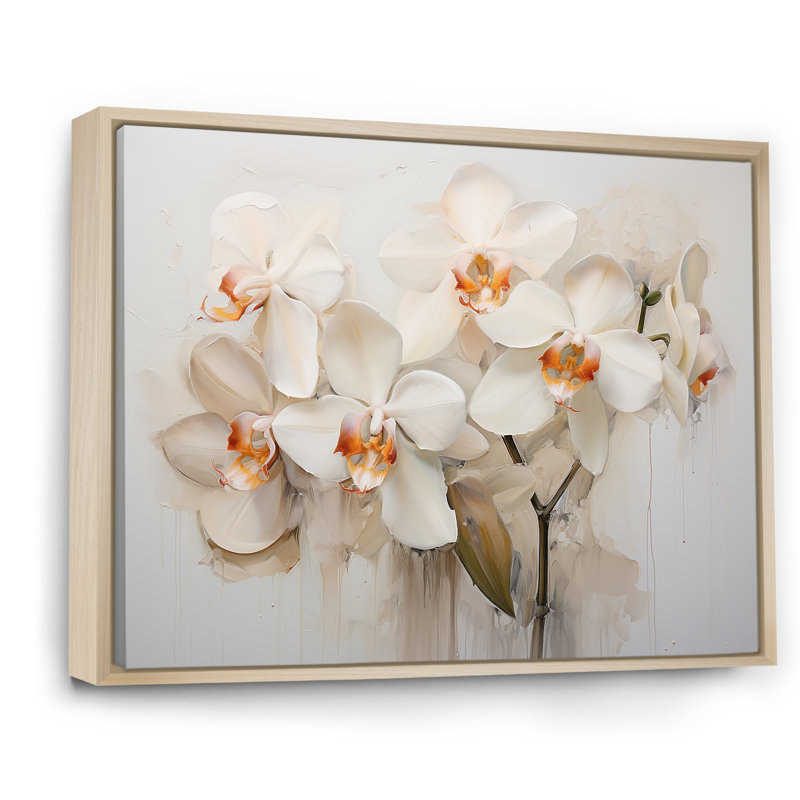 Orchidées beiges tranquillité II sur toile, H 30 po x l 40 po x P 1,5 po, Cadre naturel flottant