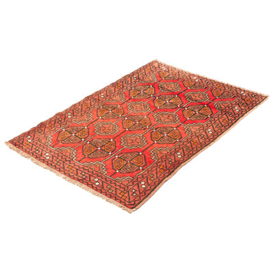 Tapis rouge en laine noué à la main de conception unique 3 pi 9 po x 5 pi 7 po One Age of a Kind Kind