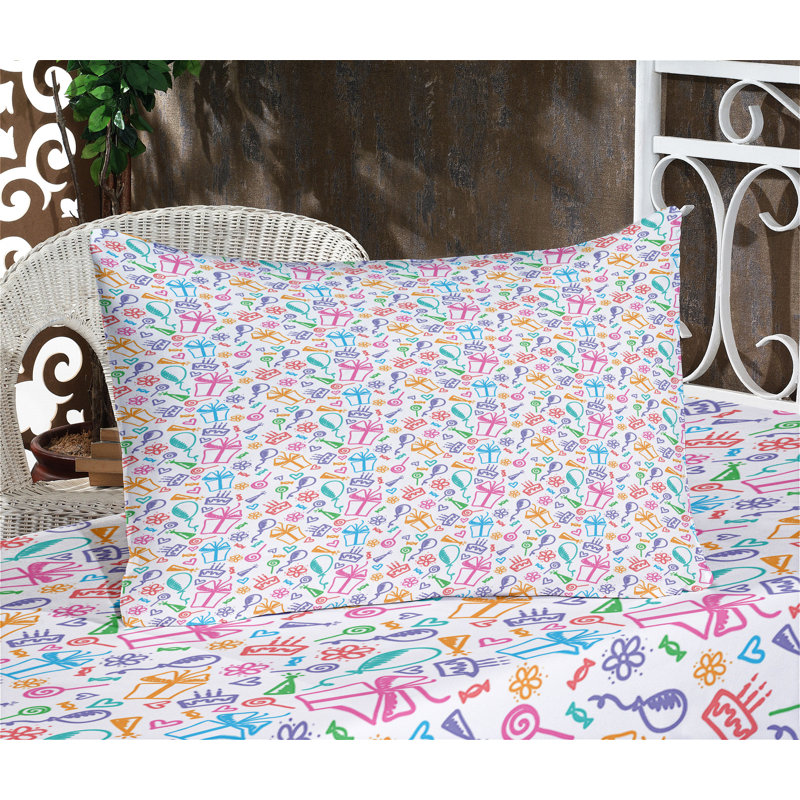 Multicolore drap-housse et coussin décoratif Ambesonne Birthday, Ensemble de draps-housses pour lit simple + 2 taie
