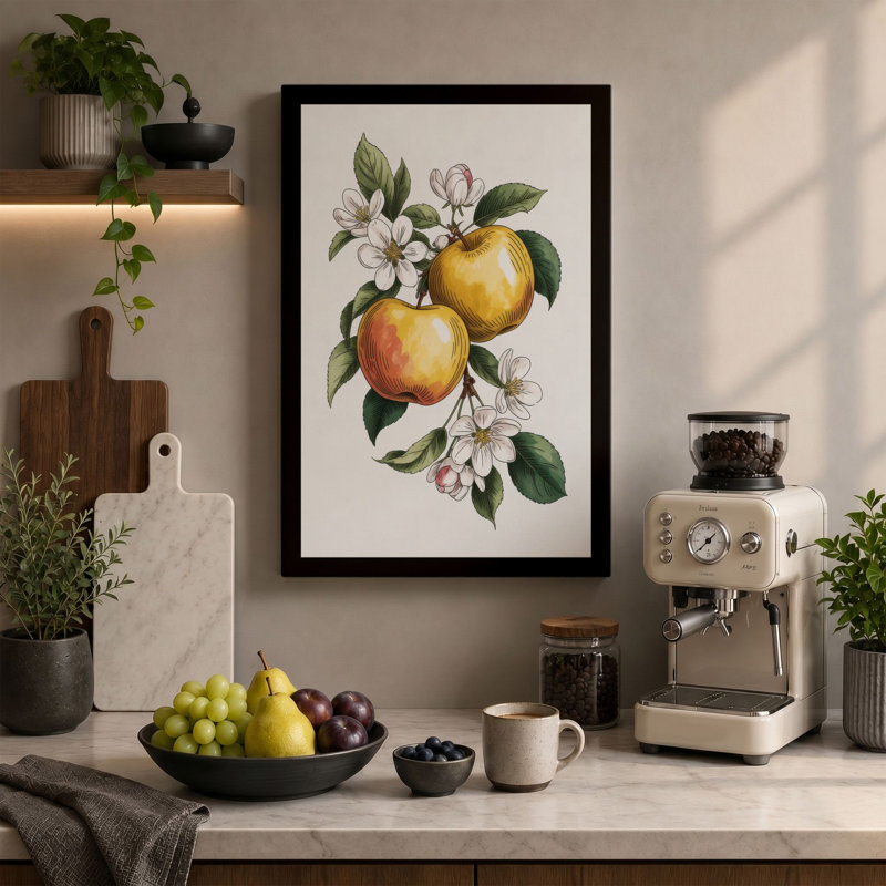 Apple Blossom Study Botanical 1 Piece Wrapped Canvas Wall Art, 30x20 - 76.2 x 50.8 cm, Black Border