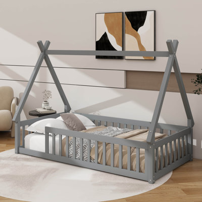 Twin-Size Teepee-Design Ground-Hugging Bed, Safety Guardrails Included
