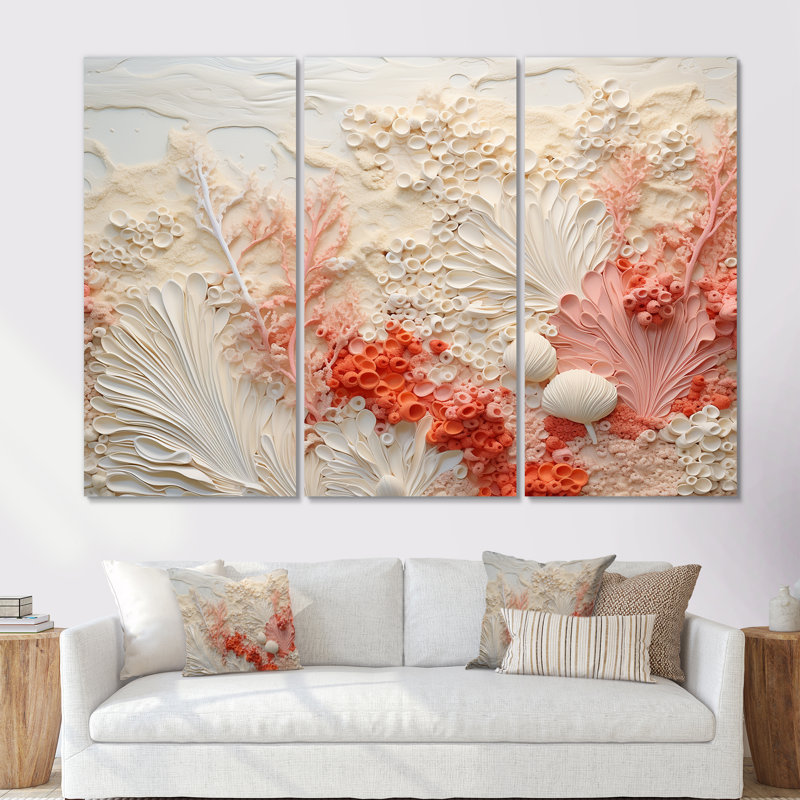 Puga - Ensemble d'art mural en toile corail sous l'eau, H 28 po x l 36 po x P 1 po, Toile tendue