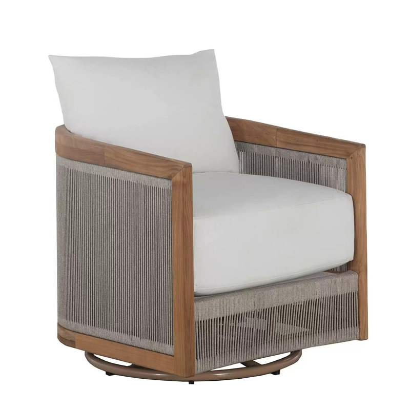 Avalon Teak Outdoor Swivel Lounge Chair - Natural Rope, No, Verona Fossil