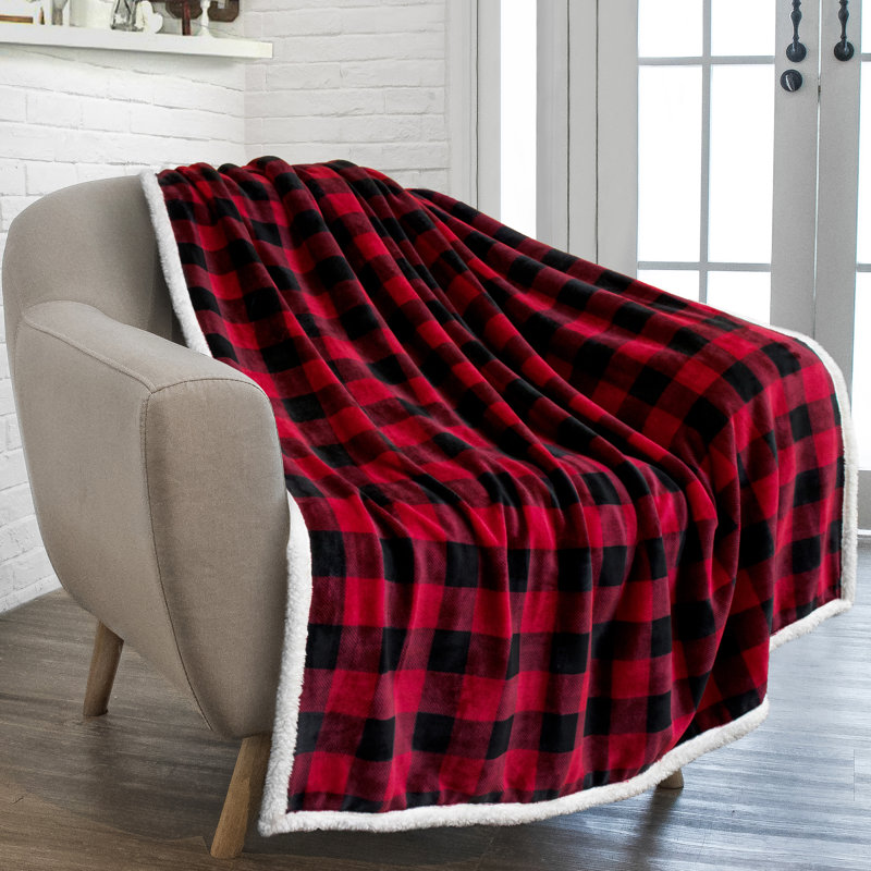 Red and Black Plaid Twin Sherpa Fleece Reversible Blanket