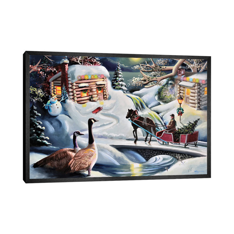 Santa And Reindeer by D. "Rusty" Rust - Gallery-Wrapped Canvas Giclée on Canvas, Black Framed, 66.04 cm H x 45.72 cm W