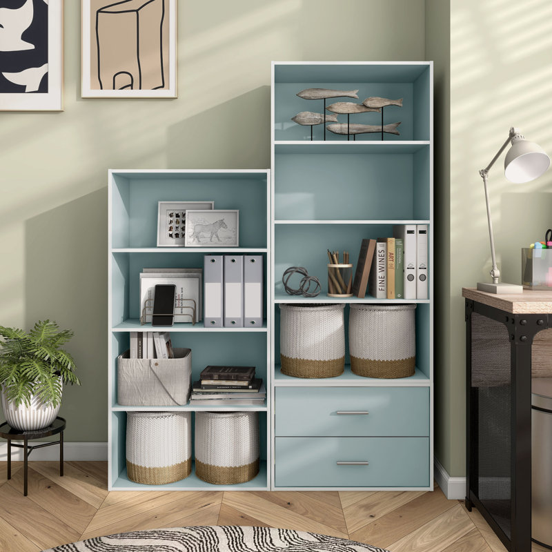 Bibliothèque de rangement Breayla, 4 tablettes, Bleu clair