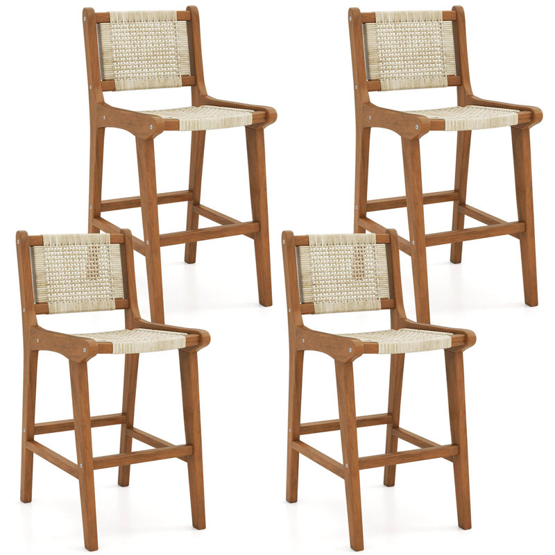 Tabouret de bar 4 pièces à hauteur de comptoir avec cadre en bois et repose-pieds pour balcon, 4