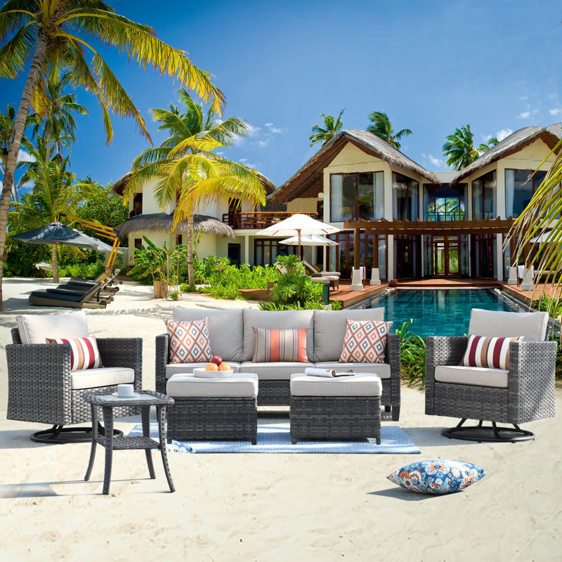 Ben 5 - Person Patio Conversation Set with Cushions, Beige, Yes