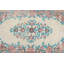 Tapis turc rétro de style floral pastel avec des tons de rose et de bleu clair pour une décoration intérieure élégante