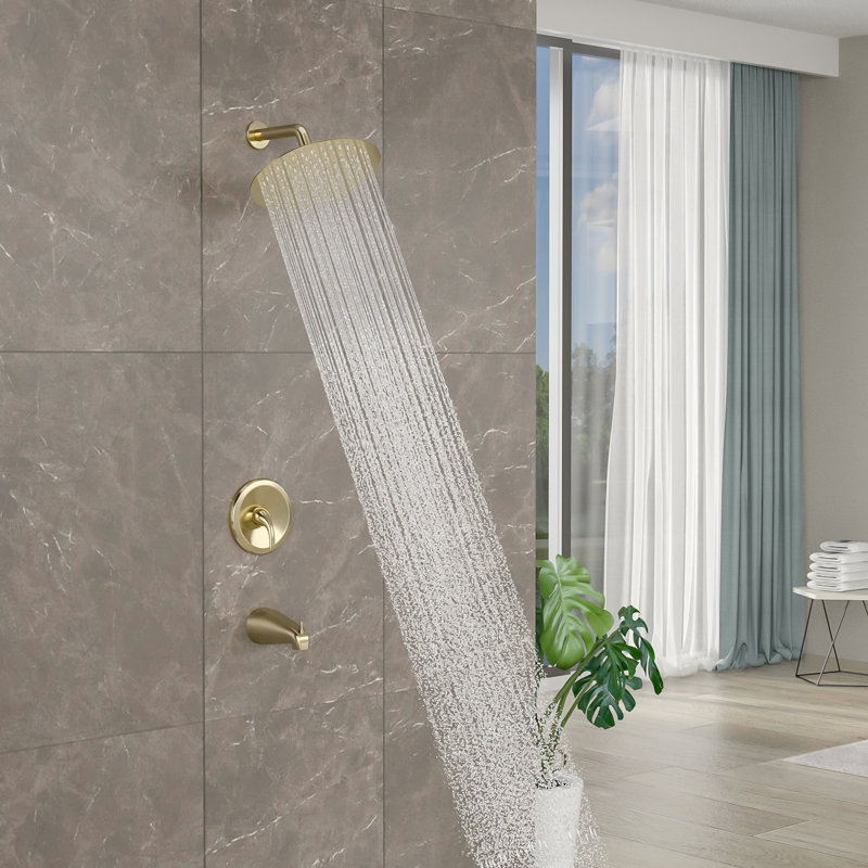 10 Inch Stainless Steel Shower Head Faucet with Rough In Valve, Gold Brushed