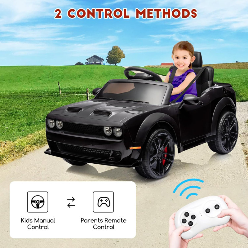 Voiture sous-marine 12 V pour enfants Dodge, véhicules électriques avec télécommande, lumières DEL, audio sans fil et MP3