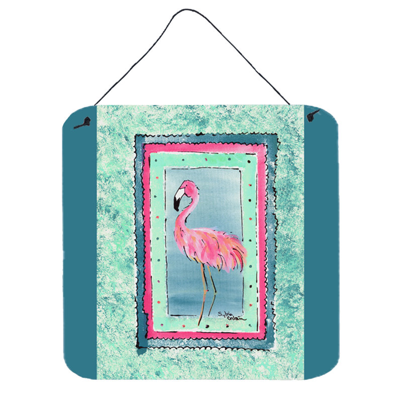 Multicolor Flamingo Aluminum Wall Hanging Print with Black Rope, 6x6