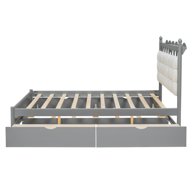 Lit plateforme en bois, grand, gigogne, 2 tiroirs, lit plateforme avec rangement dans les ports Stylish Essential, Gris