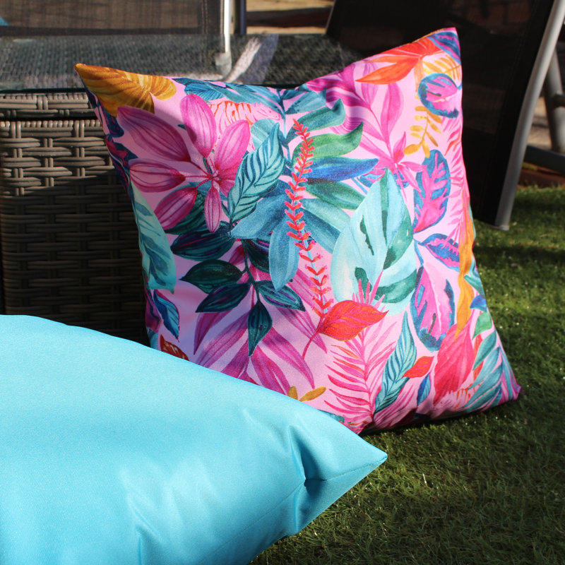 Psychedelic Jungle Indoor / Outdoor Floral Square Throw Pillow Cover