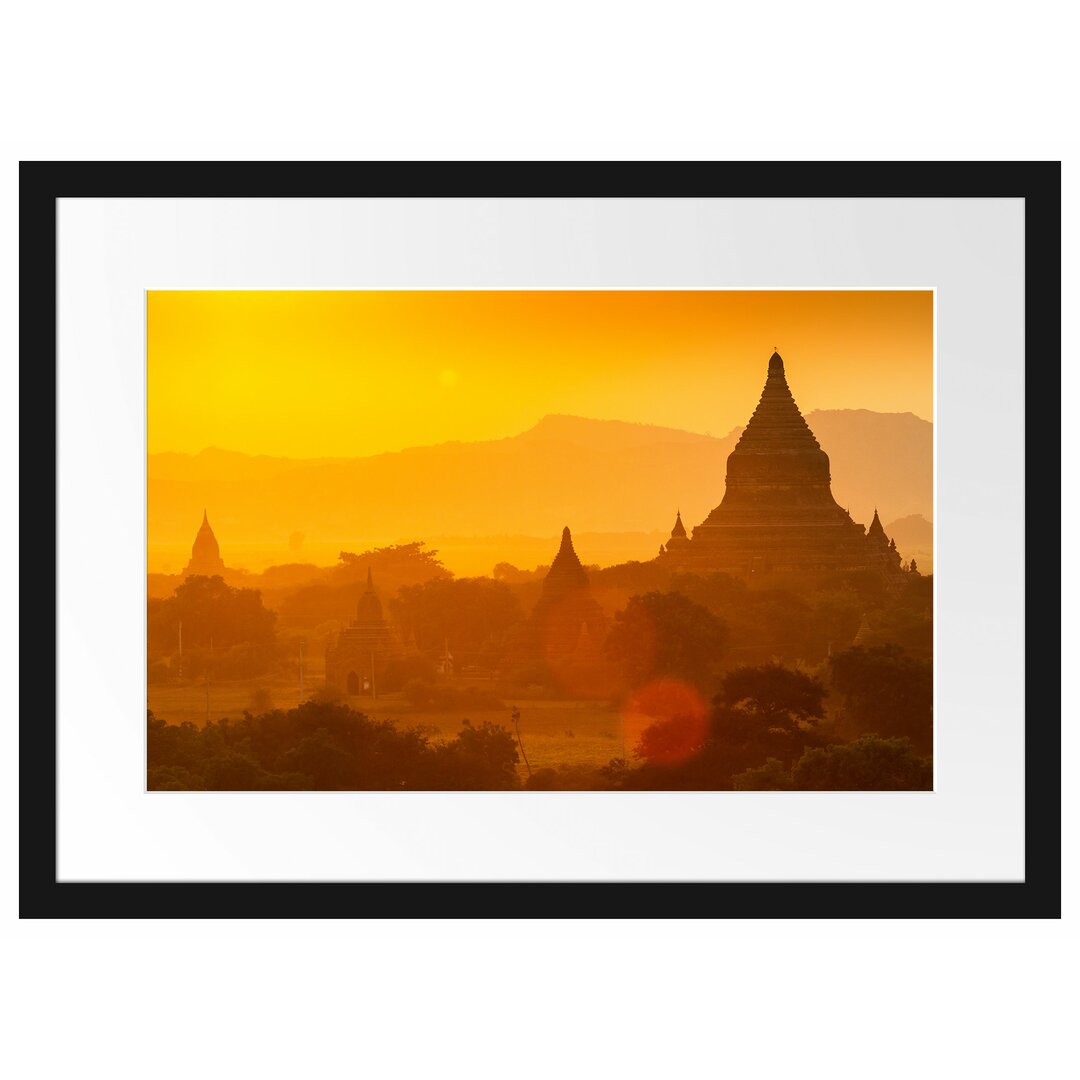 Gerahmtes Poster Buddha Tempel im Sonnenuntergang