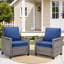 Ensemble de 2 chaises longues d'extérieur en osier gris avec coussins bleus pour véranda ou terrasse-291778406