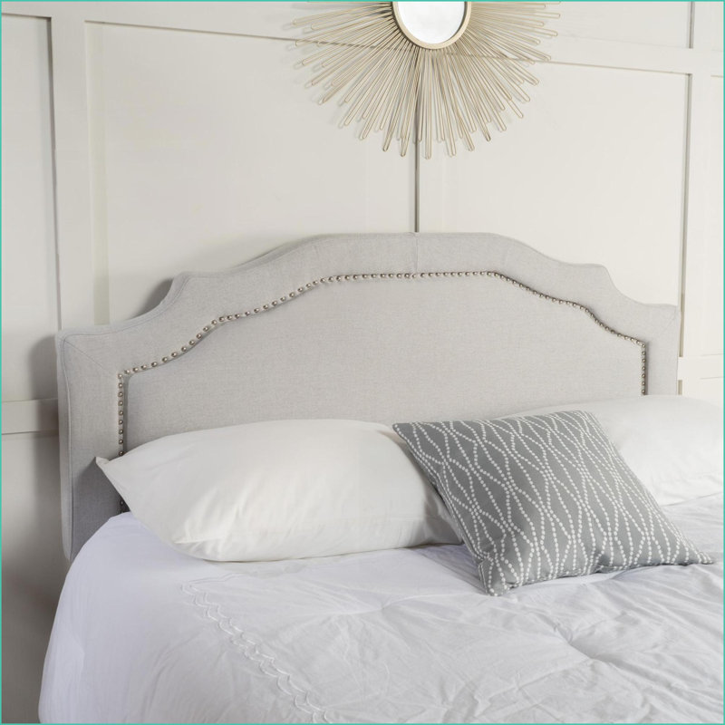 Queen Size Upholstered Headboard with Solid Wood Core &amp; Metal Legs, Adjustable Height &amp; Nailhead Trim for Bedroom