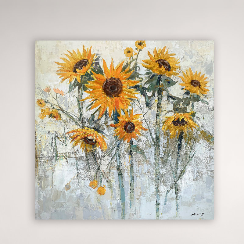 Tournesols - peinture sur toile tendue, H 40 po x l 40 po x P 1,5 po
