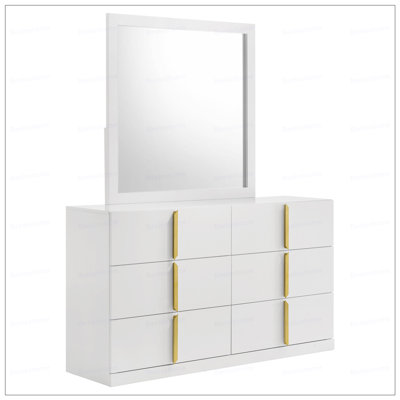 Commode 6 tiroirs très brillante avec miroir