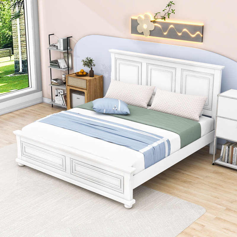 Lit en bois avec tête de lit, Blanc, Très grand