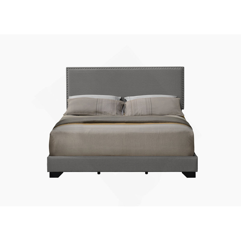 Grand lit en tissu Leandros, Gris clair