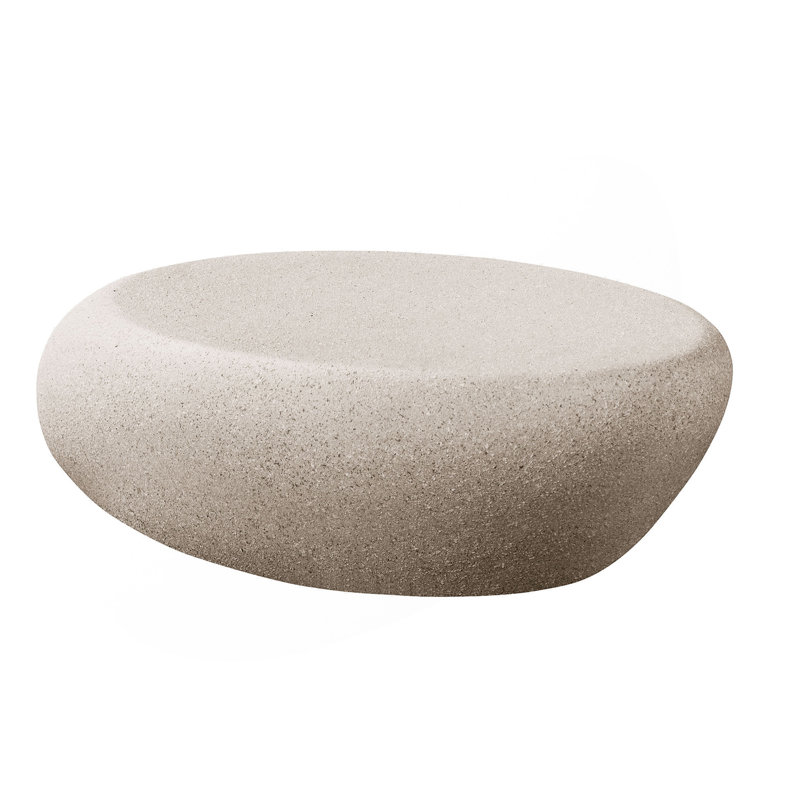 Table basse 43,31 po elliptique en fibre de verre pour salon, table à bascule mate devant le canapé, table centrale irrégulière, assemblage sans besoin, blanc crème