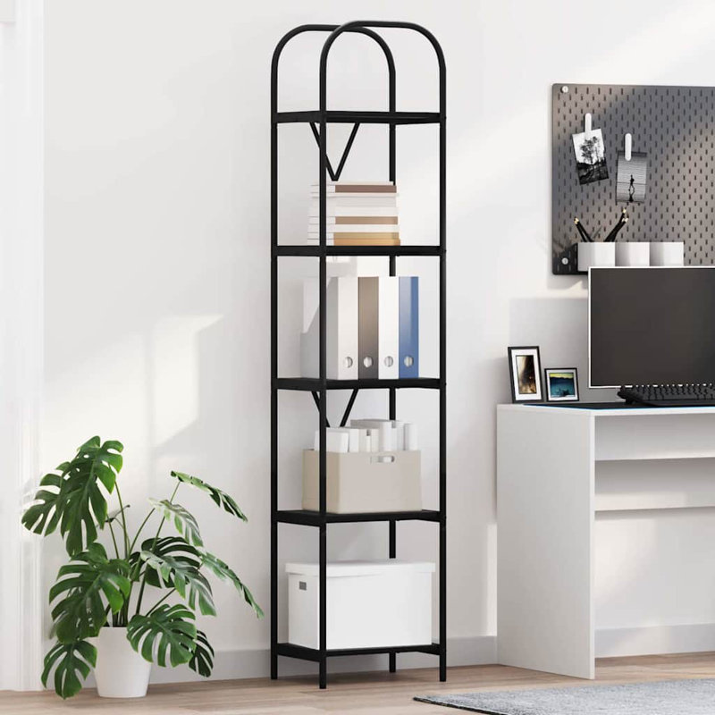Steel Bookcase, (5 Shelves) 183cmH x 40cmW x 30cmD, Black Oak