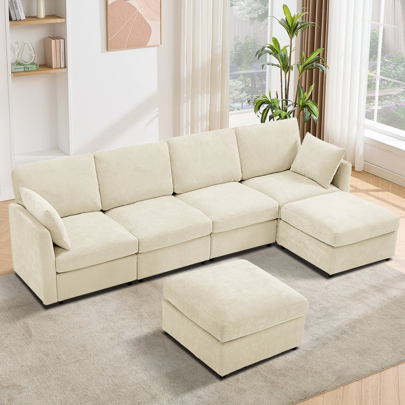 Canapé modulaire 110 po rembourré modulaire moderne, Mélange de polyester beige