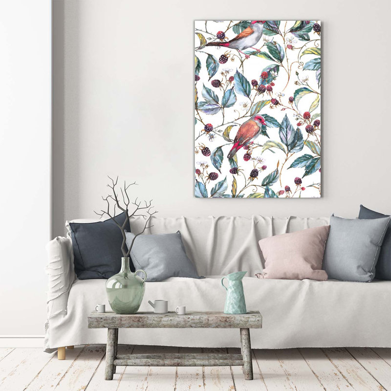 Birds And Blackberries - Wrapped Canvas Print