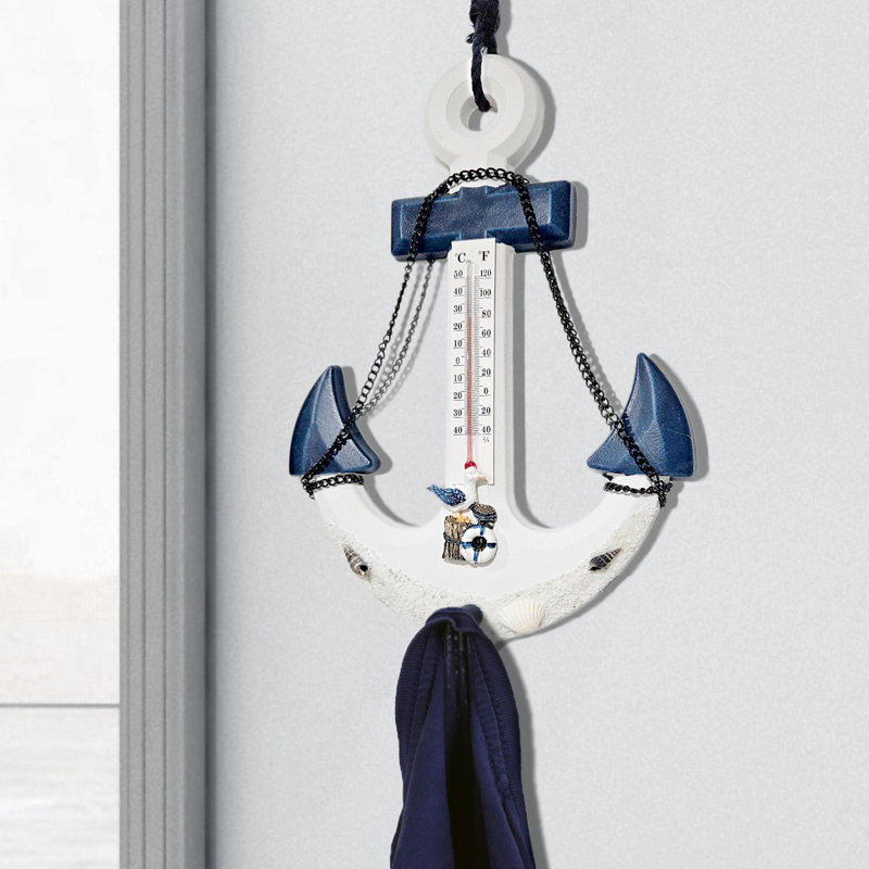 Support mural nautique avec thermomètre - bleu rustique
