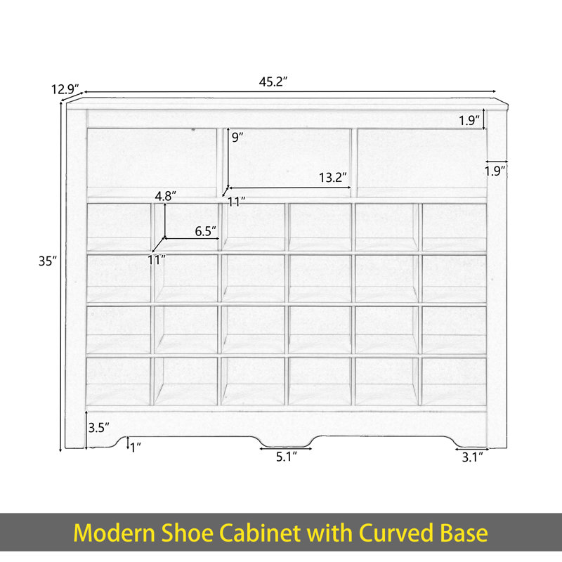 Sleek Design 24 Shoe Cubby Console, Modern Shoe Cabinet With Curved Base, Versatile Sideboard With High-Quality For Hallway, Bedroom, Living Room